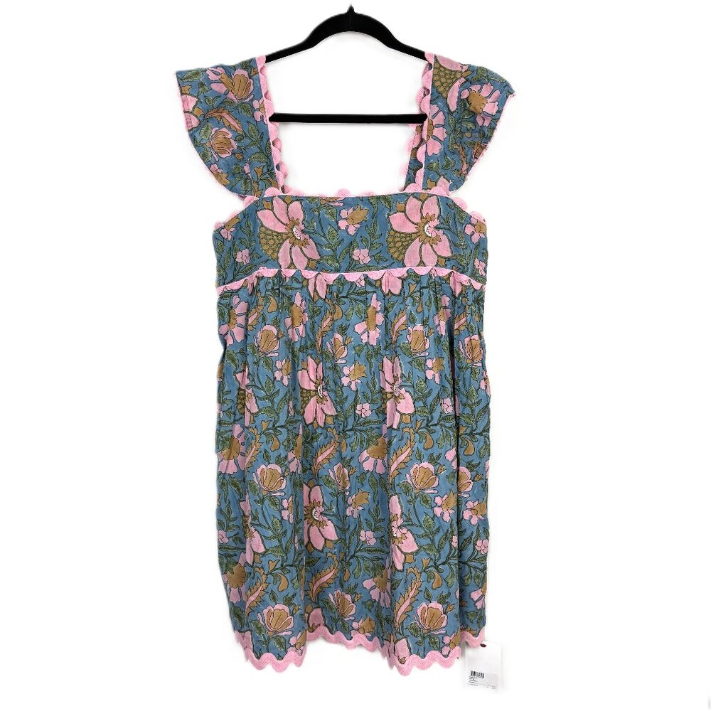 NWT Juliet Dunn Cotton Floral A-line Mini Dress Denim Blue Size 3 8/10
